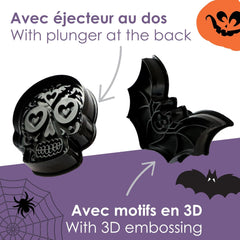 ScrapCooking - 2 Forme de Biscuiți Halloween – Calavera și Liliac – Forme de Biscuiți 3D – Forme de Gofrare – Craniu Mexican – Forme de Biscuiți – 2142