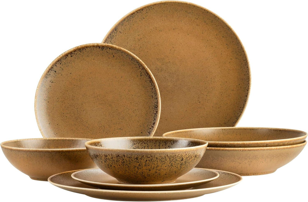 MÄSER 935273 Grumpy, Geschirrservice Made in Portugal, Hochwertiges 8-Teiliges Kombi-Geschirr Set; Teller, Gourmetteller Und Schüssel Mit Reaktivglasur in Edel Schimmerndem Gold Braun, Porzellan Seturi vesela masa Naty Shop Default Title