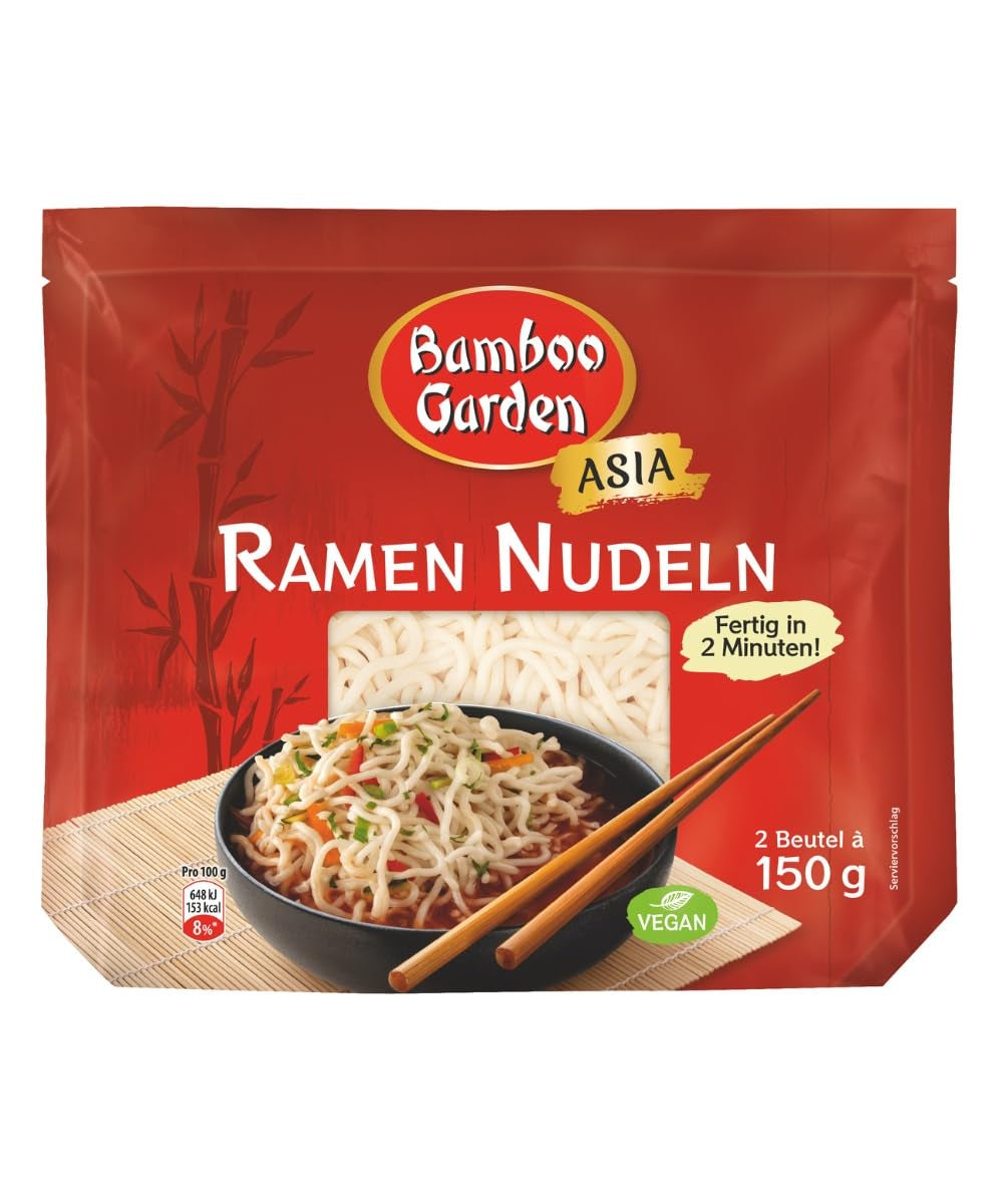 Bamboo Garden - Tagliatelle Ramen Precotte | Pronto in 2 minuti | Vegani | 300 g in un sacchetto