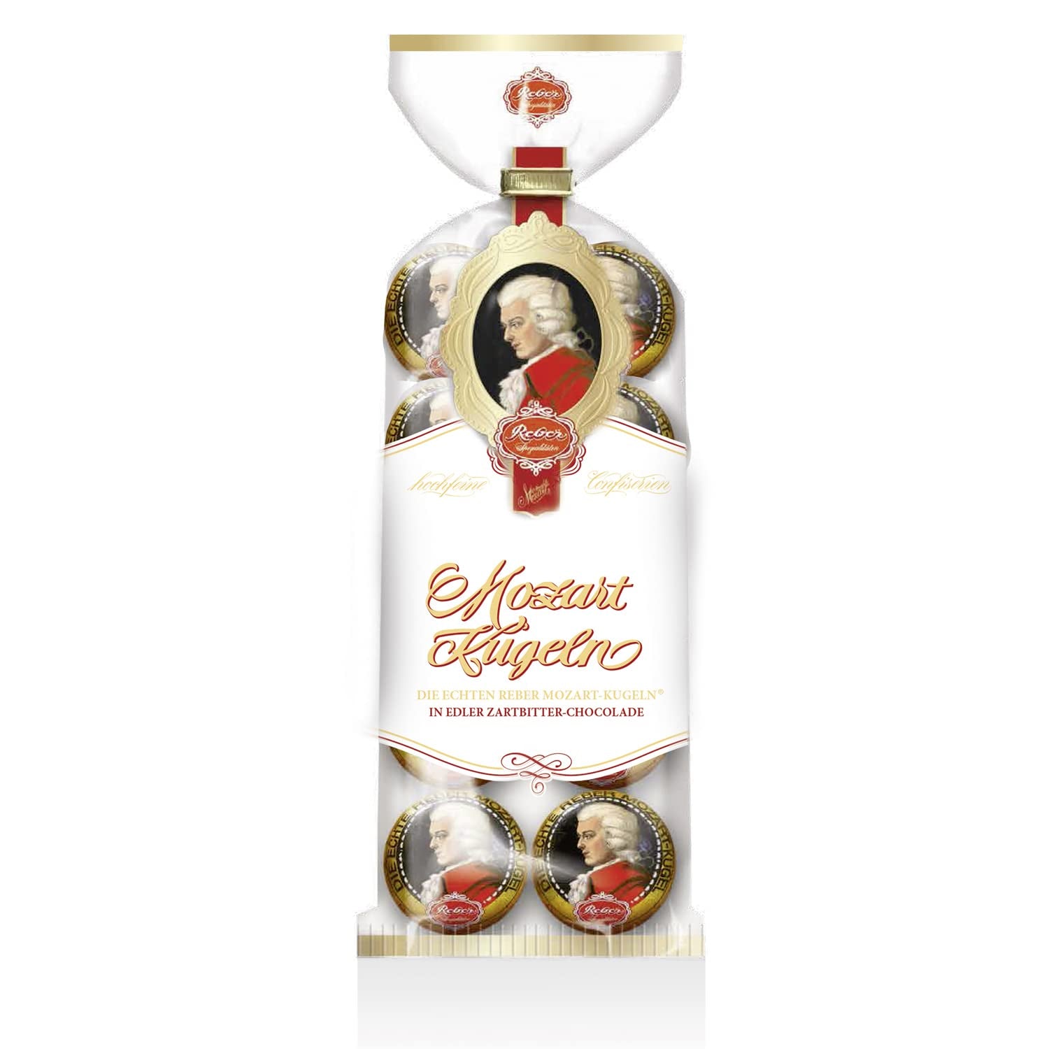 Reber Mozart Balls - Busta da 8 pezzi - Autentiche palline Reber Mozart al cioccolato fondente, marzapane e torrone - 1 x 160g