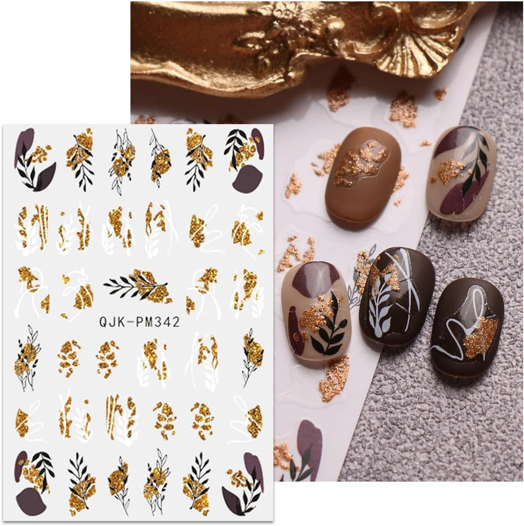 JMEOWIO Nagelsticker Blumen Glitzer 9 Blatt Nail Art Sticker Selbstklebend Nagelaufkleber Frühling Sommer Blumen Dekoration Nageldesign Zubehör