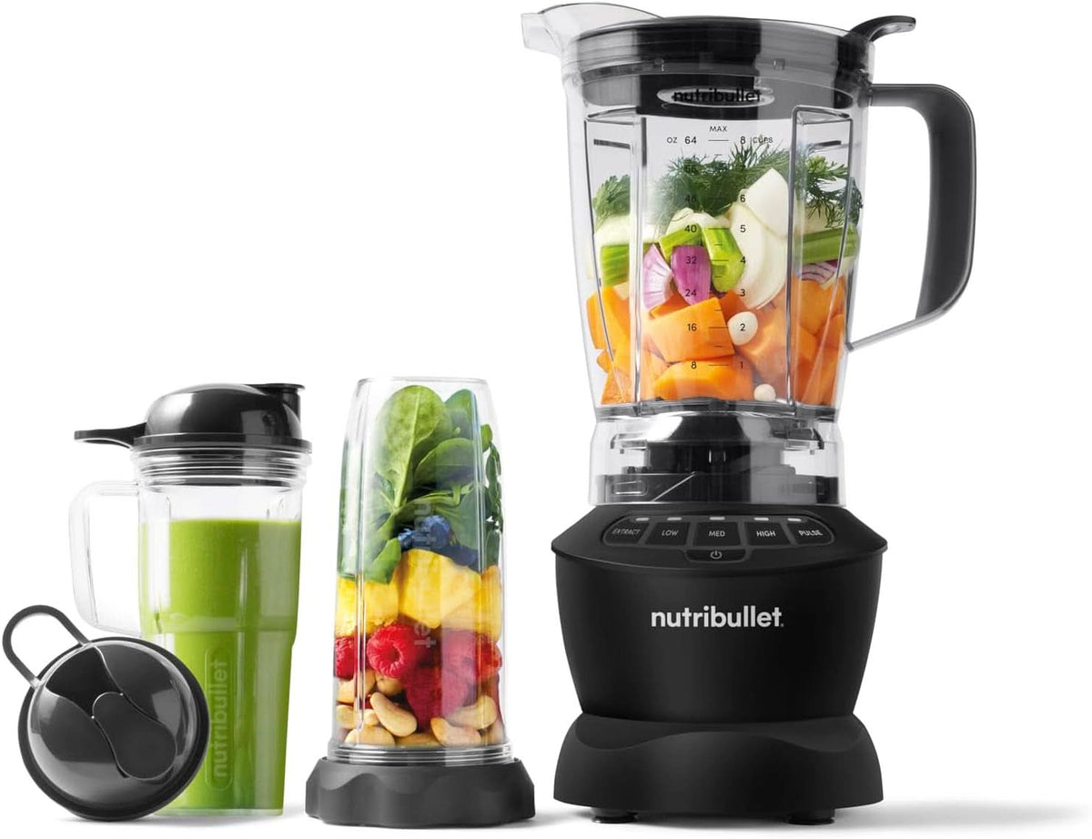 Nutribullet Full Size Blender, Elektrischer Mixer, Multifunktionaler Stabmixer, Professioneller Mixer, 1000 Watt Leistung, 1.6L Becher, Grau, NBF450DG Kitchen Naty Shop Dunkelgrau 1200 Watt
