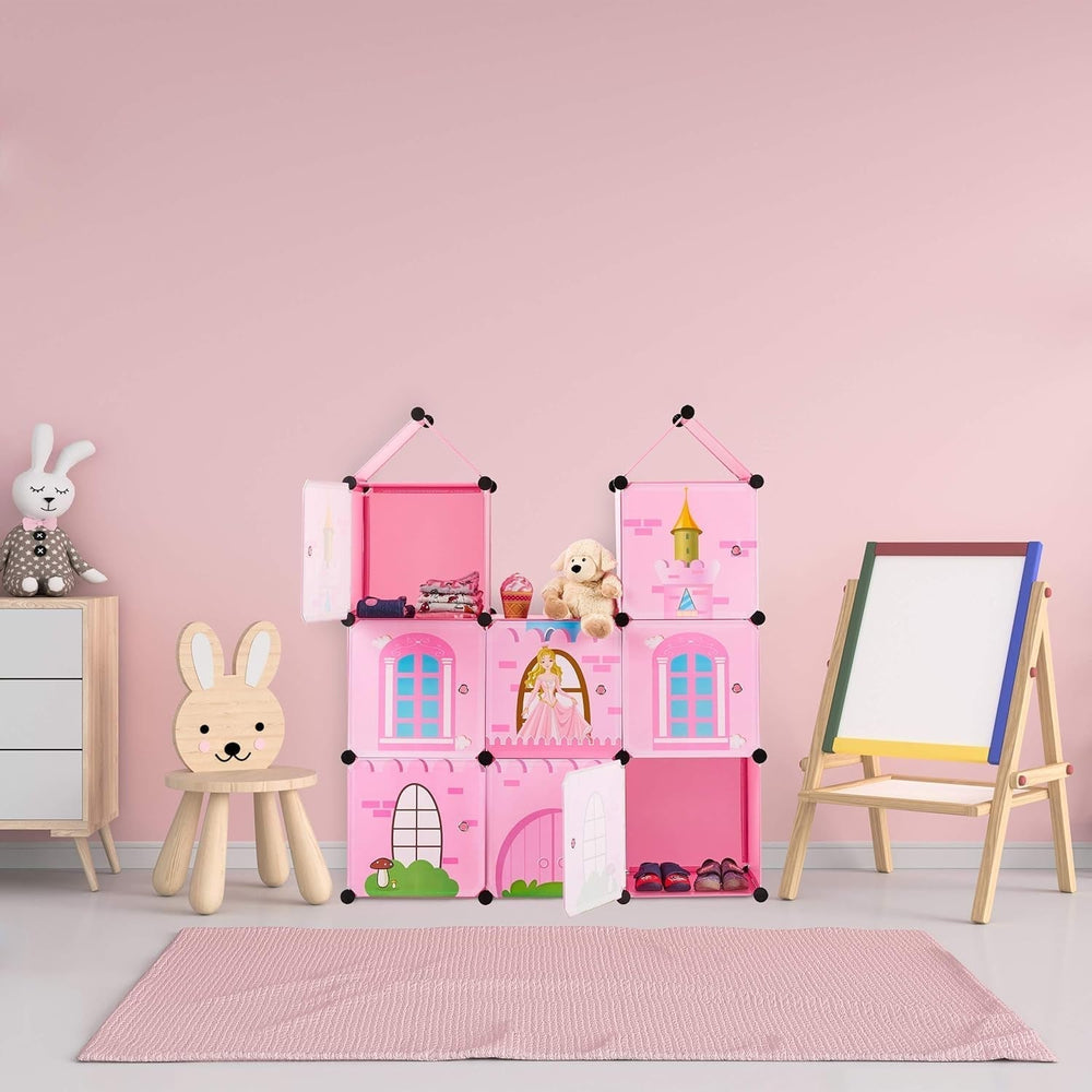 Relaxdays Scaffale per Cameretta per Bambini, Castello della Principessa, Plastica, Armadietto Fai da Te con Ante, HBT: 128 X 110 X 37 Cm, Rosa Naty Shop Dollhouses