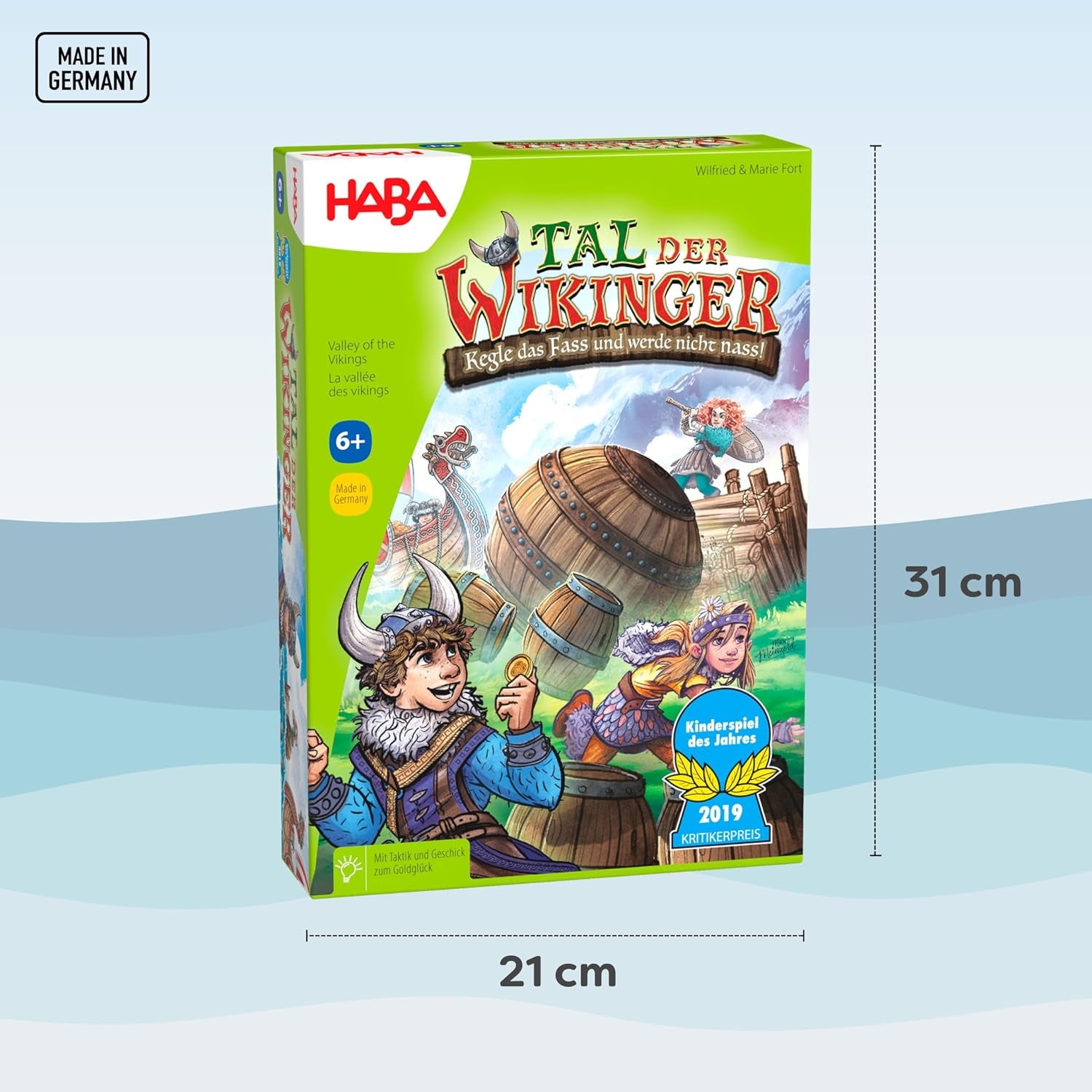 HABA Valley of the Vikings - Gioco da tavolo di destrezza veloce dai 6 anni in su per 2-4 giocatori - Tavolo da gioco XXL e navi vichinghe 3D - Promuove tattica e coraggio - 1304697001