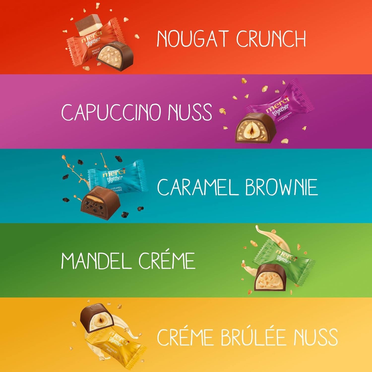 Merci Together - 1 x 175g - Cioccolatini ripieni in cinque varietà con finissimo cioccolato al latte - Praline di cioccolato da condividere e regalare
