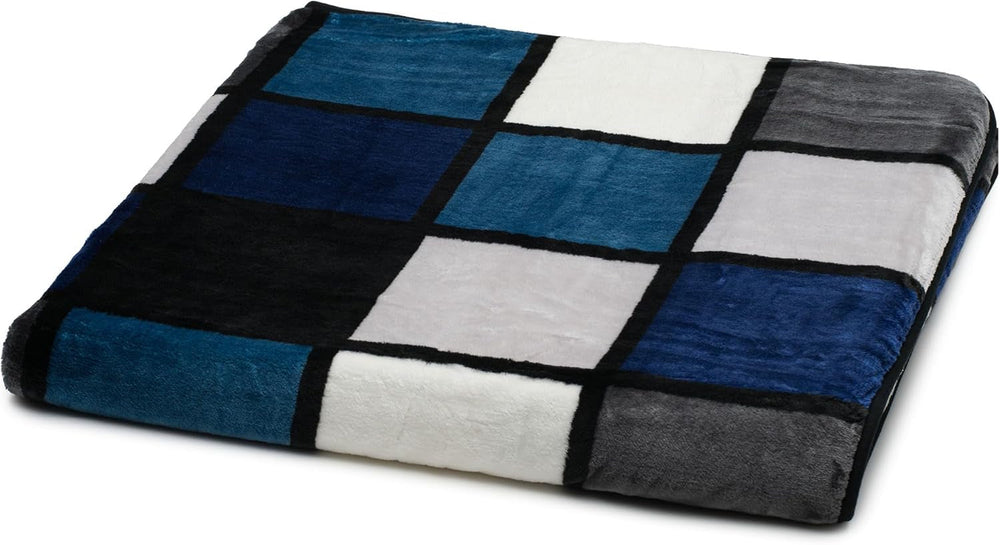 Gözze - Coperta morbida e confortevole, sensazione cashmere, peso tessuto pesante 500 G/M², Antigua, 150 X 200 Cm - Senape/Nero/Bianco Letti e coperte Besuche den Gözze-Store Blu/argento/bianco