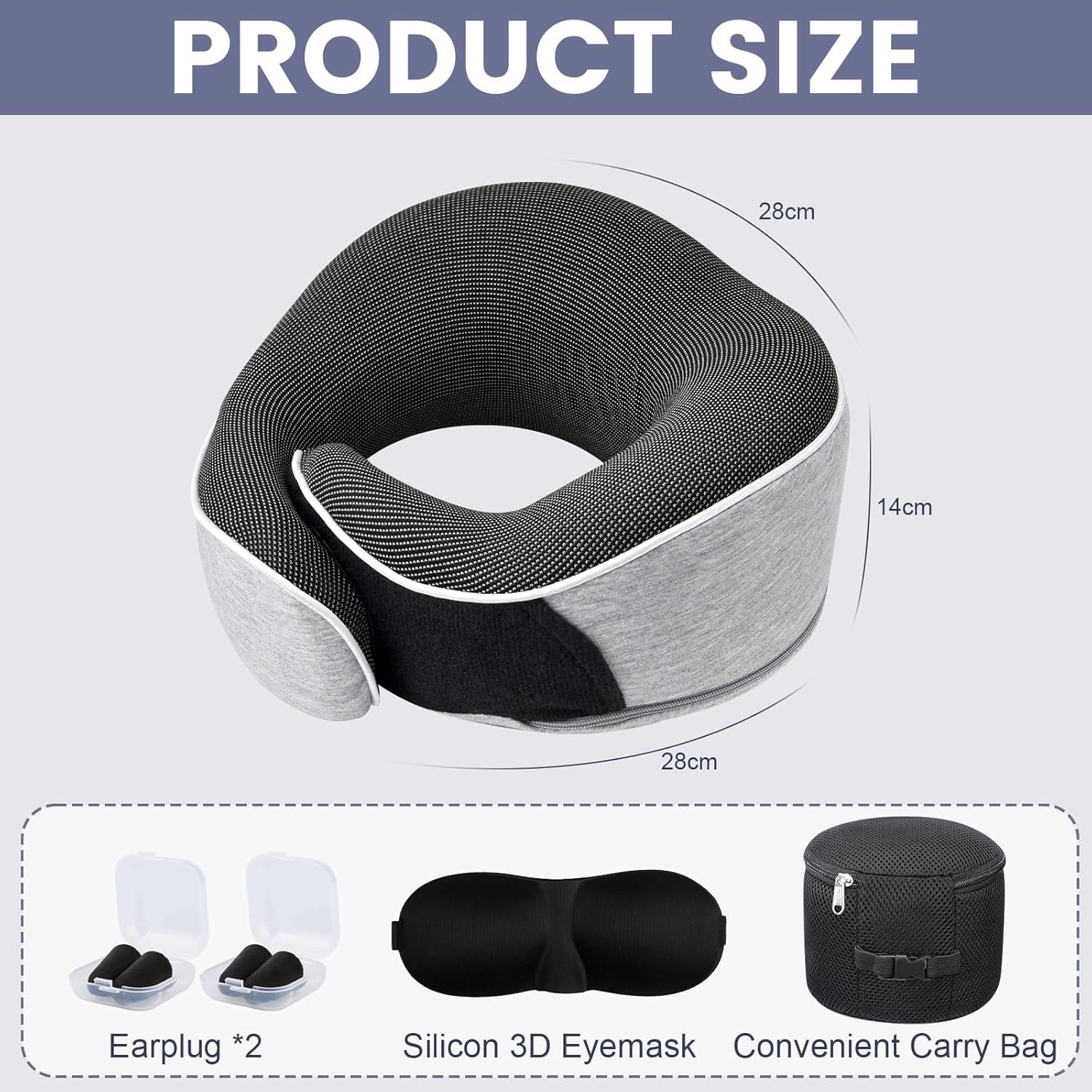 Pernă pentru gât, pernă de călătorie din spumă de memorie, pernă pentru gât din spumă de memorie, design ergonomic, cu mască pentru ochi, 2 dopuri de urechi și pungă de depozitare, perfectă pentru a dormi pe drum atunci când călătoriți Perne ortopedice cervicale Naty Shop