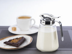 APS 765 Cană universală, cană de turnat din sticlă cu capac filetat din oțel inoxidabil, cană de turnat pentru miere, frișcă de cafea sau alte lichide, 8,5 x 12 cm, 13 cm înălțime