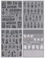 JMEOWIO 3D Nagelsticker Schwarz Weiß Blume Nail Art Sticker Selbstklebend Nagelaufkleber 5D Stereoskopisch Blumen Dekoration Nageldesign Zubehör 4 Blatt