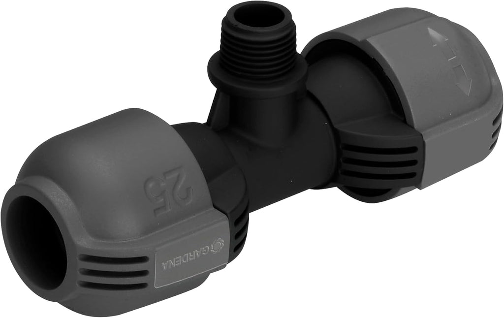 Sistem de irigații Gardena, piesă în L: Conector pentru schimbarea direcției conductei de alimentare, 25 mm, tehnologie de conectare Quick&Easy, compatibil cu conductele de alimentare Gardena de 25 mm, asamblare fără unelte (2773-20)