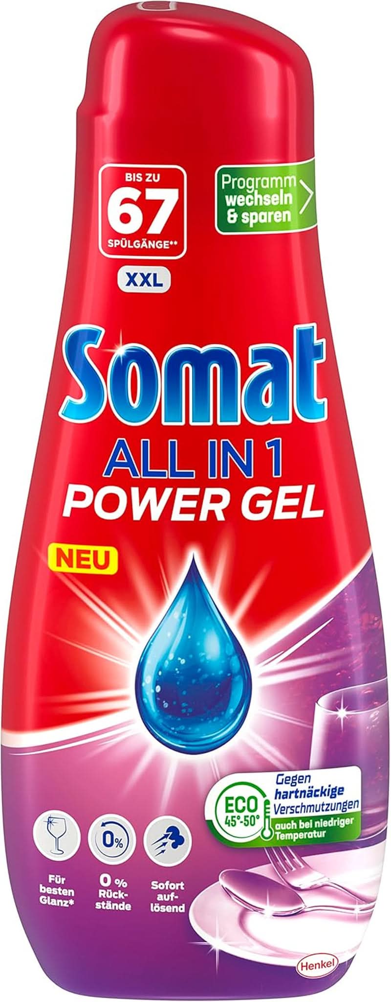Somat All in 1 Power Gel (67 cicluri de clătire), Lichid de spălat vase pentru curățare puternică Naty Shop