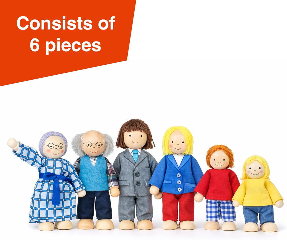 S0218 - Biegepuppen City-Familie, nachhaltige Holzfiguren, Holzpuppen für Kinder, beweglich Robustes Holzspielzeug, kreatives Kinderspielzeug, naturbelassen - 6er Set, ab 3 Jahre