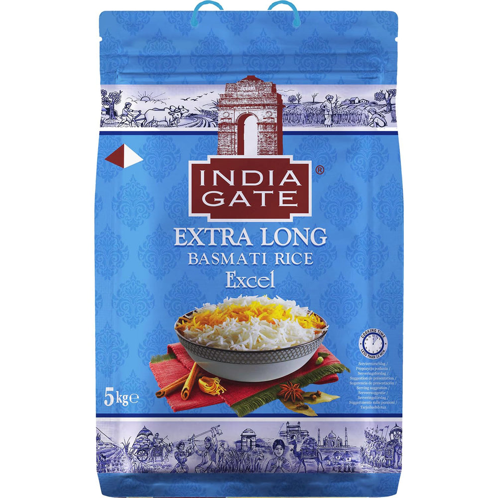 INDIA GATE Riso Basmati Premium – Riso fine a grana lunga, aromatico proveniente dall'India, a grana lunga fine (1 x 5 kg)