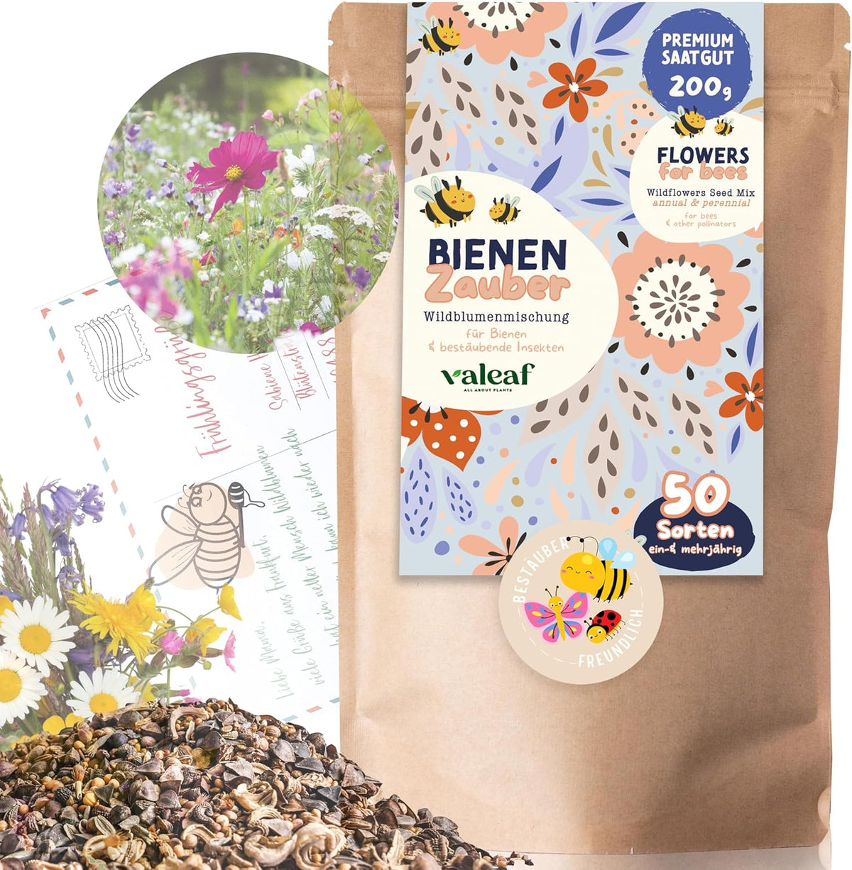 Blumenwiese Samen I 200 g I Blumensamen mehrjährig I Samen für Bienen Blumenmischung I Wildblumensamen f. Balkonblumen, Wildblumen I Wildblumensamen più inverno come Bienenweide