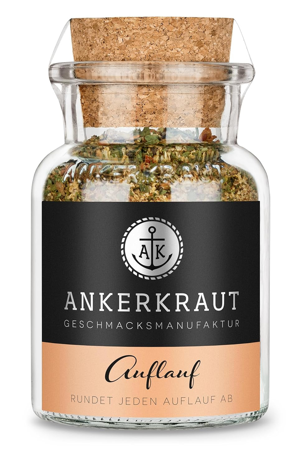 Ankerkraut Auflauf, für Gemüse-, Kartoffel- und Nudelauflauf, Gewürzsalz mit Pfeffer, Parsilie, Knoblauch, Karotte, 90 g im Korkenglas
