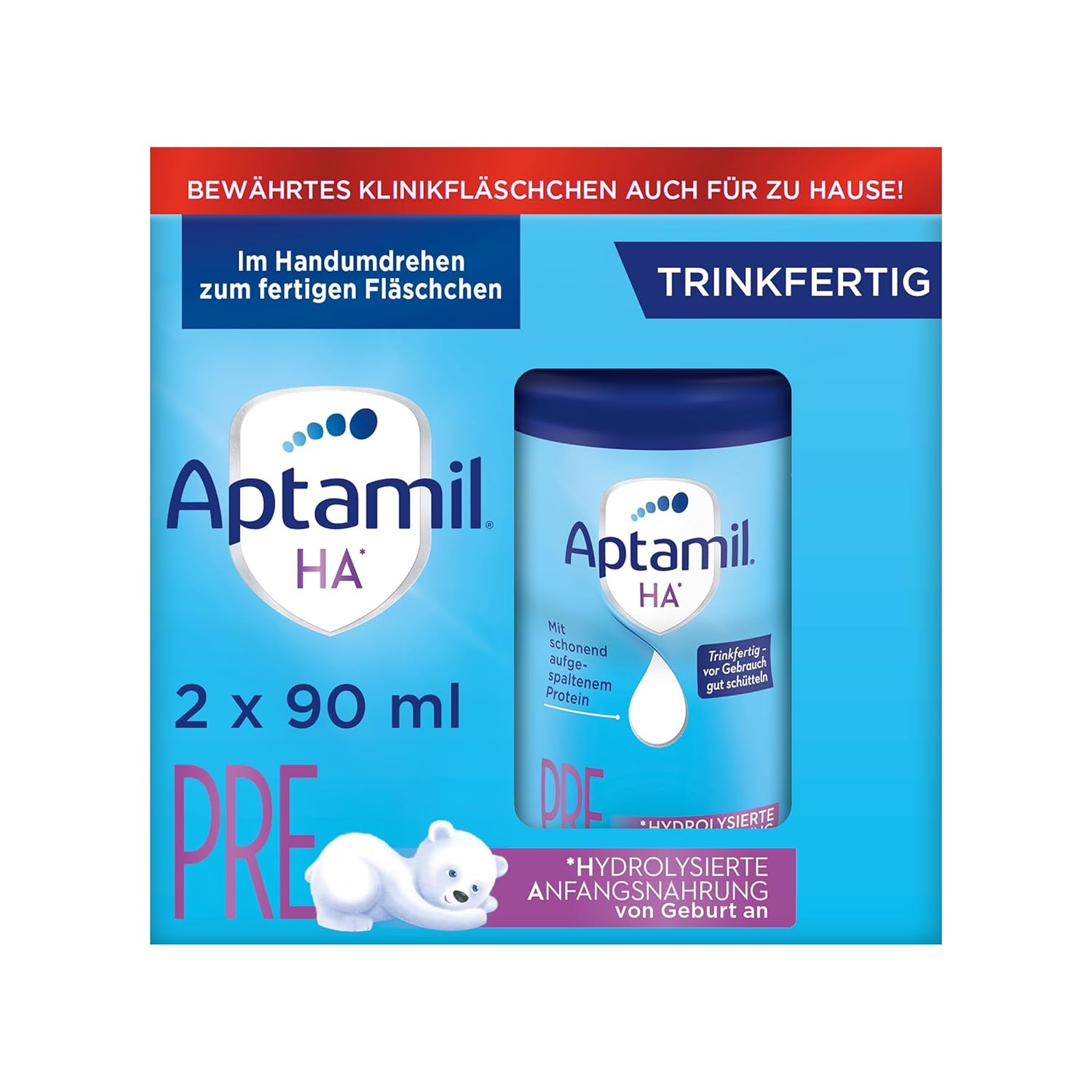 Aptamil HA Pre Ready to Drink – Latte idrolizzato per lattanti dalla nascita – 4 x 2 x 90 ml