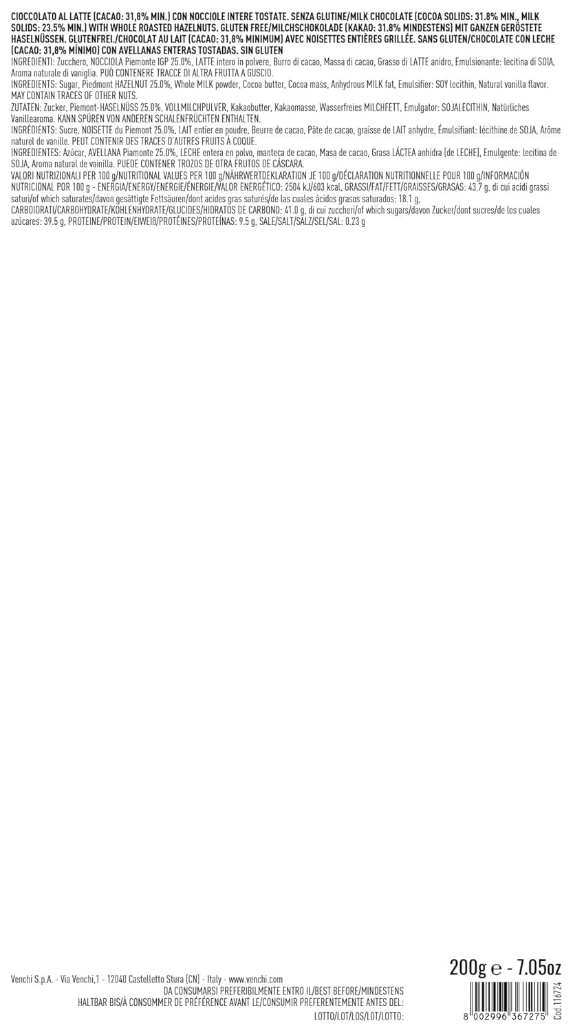 Venchi, Brutto&Buono, Tavoletta di Cioccolato al Latte "Nocciola della Foresta Piemontese" Artigianale a Forma di Abete, 200g, Senza Glutine, Collezione Natalizia in Edizione Limitata, Idea Regalo