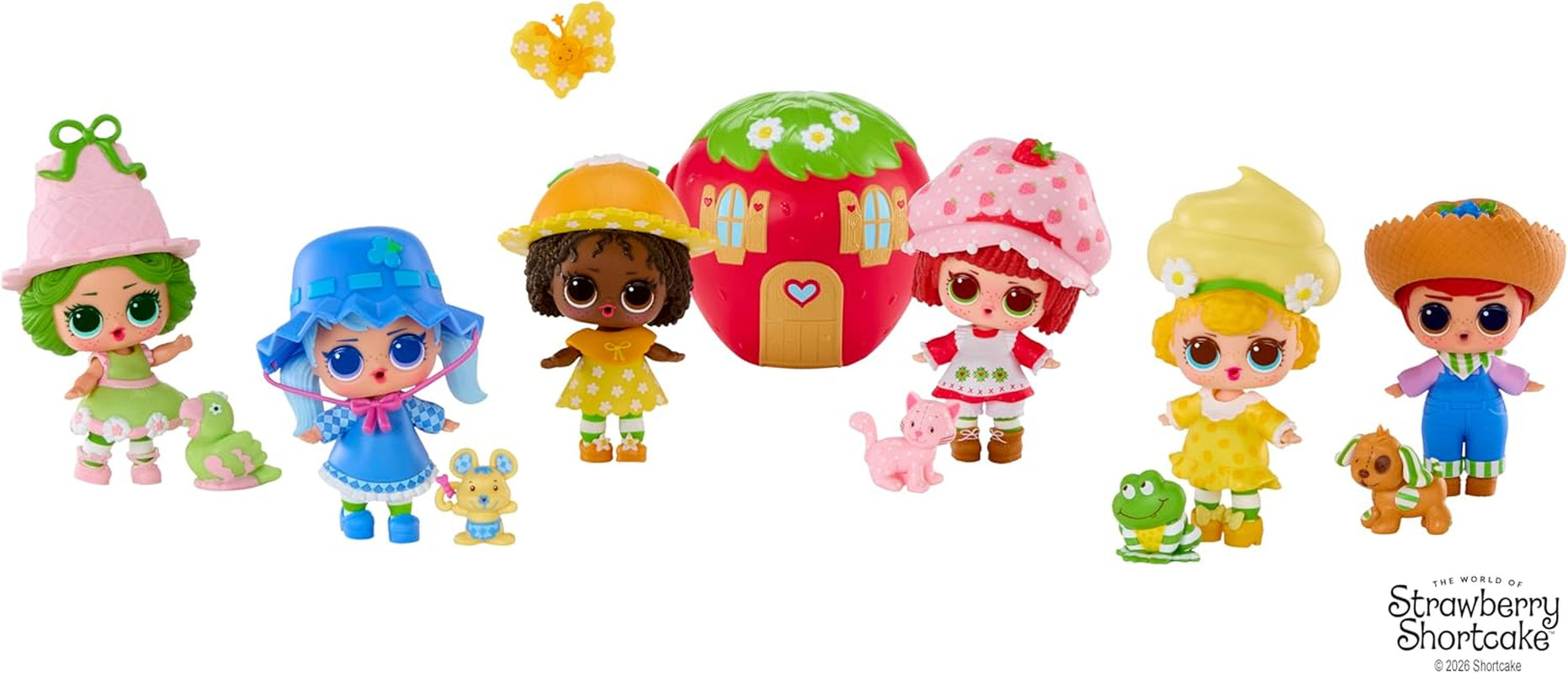 LOL Surprise! Loves Strawberry Shortcake Tots – Păpuși parfumate de colecție cu 7 surprize, animal de companie, modă, pantofi, pălărie, set de joacă cu căsuță convertibilă în formă de căpșuni, vârste 4+