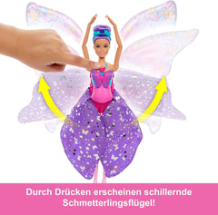 Păpușa Barbie Dance And Flutter cu transformare 2 în 1 de la dansatoare la fluture cu aripi care se deschid, păr violet, bijuterii de păr și tutu detașabil, HXJ10 Papusi Naty Shop