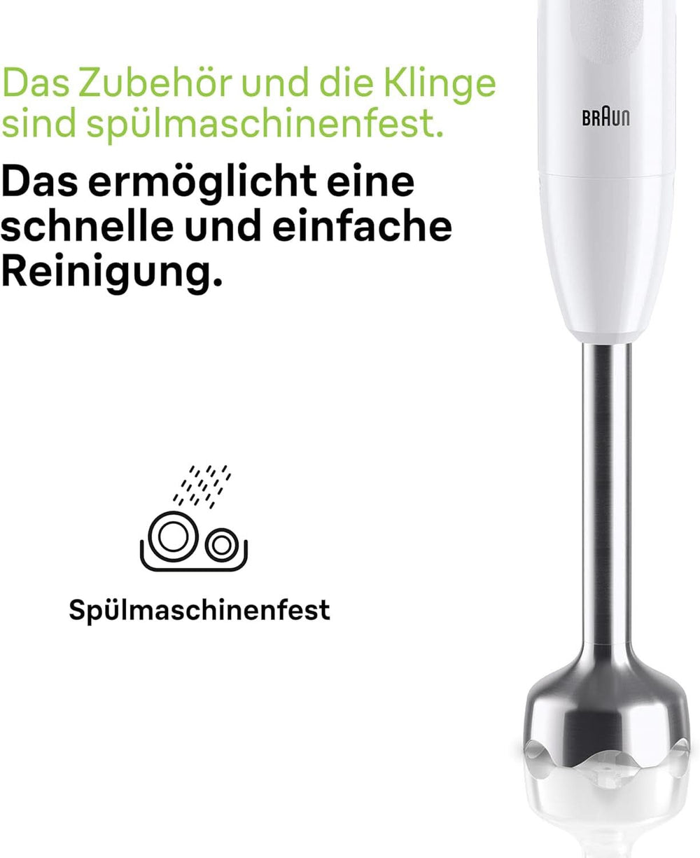 Braun Stabmixer MQ10.001M Multiquick 1 - Extra Leichter Pürierstab Mit Edelstahl-Mixfuß Und Easytwist System, Inkl. 600 Ml Mix- & Messbecher, 450 Watt, Weiß Mama si Copilul Naty Shop