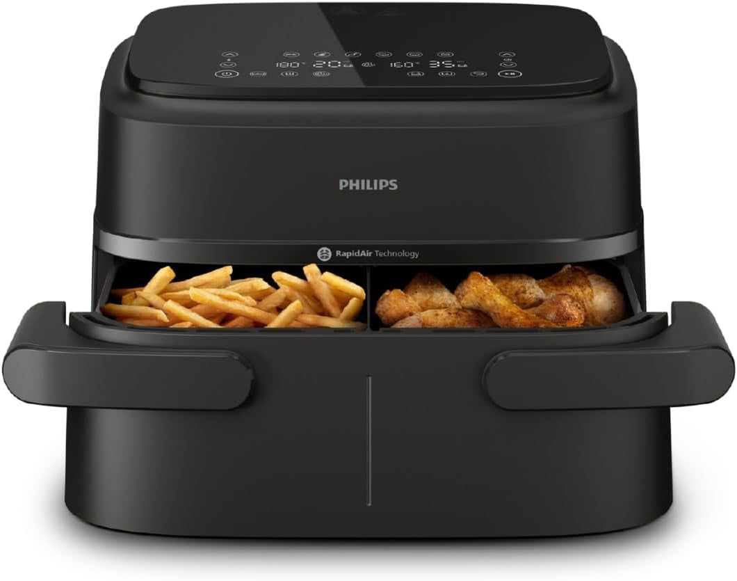 Philips Airfryer Dual Basket serie 3000, 9L, 2 cestelli, 2 piatti pronti contemporaneamente, tecnologia Rapidair plus aria calda Elettrodomestici Naty Shop Flex Basket 7,1 L