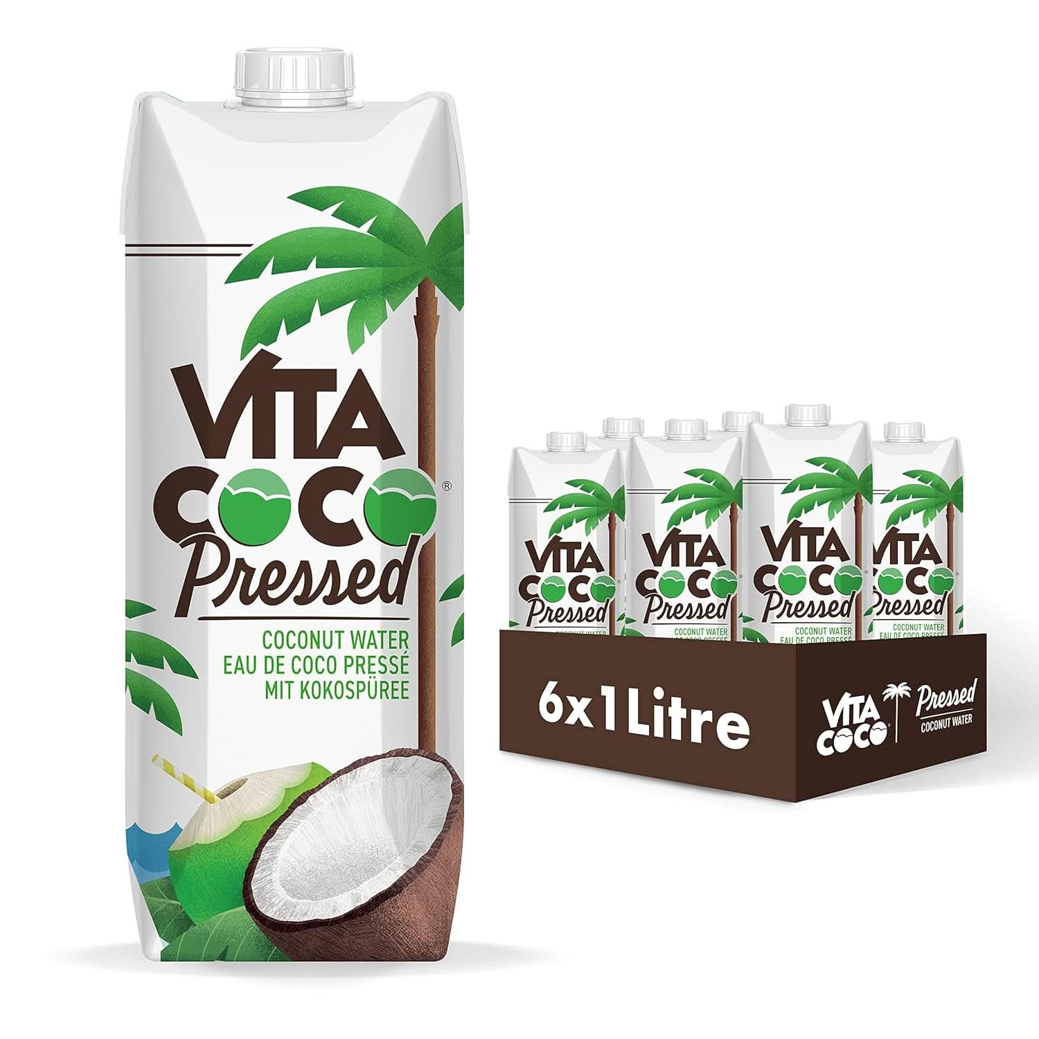 Vita Coco Pure Coconut Water 6 x 1 litro, idratante naturale con elettroliti, senza glutine, ricco di vitamina C e potassio Naty Shop 6 x 1 litro Acqua di cocco