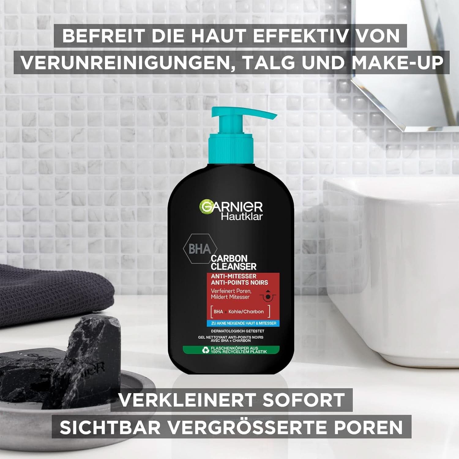 Garnier Charcoal Cleanser Gel detergente viso contro punti neri e brufoli 250ml Doccia e bagno Naty Shop