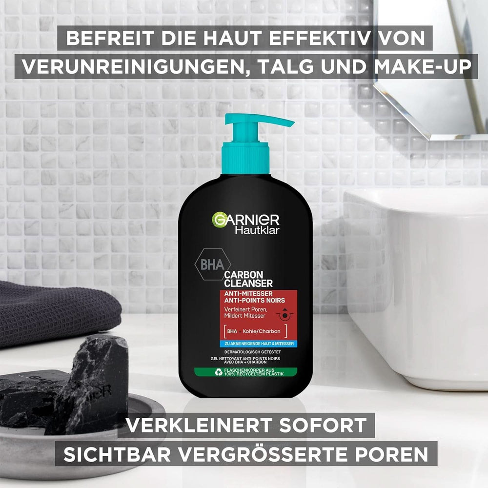 Garnier Charcoal Cleanser Gel detergente viso contro punti neri e brufoli 250ml Doccia e bagno Naty Shop