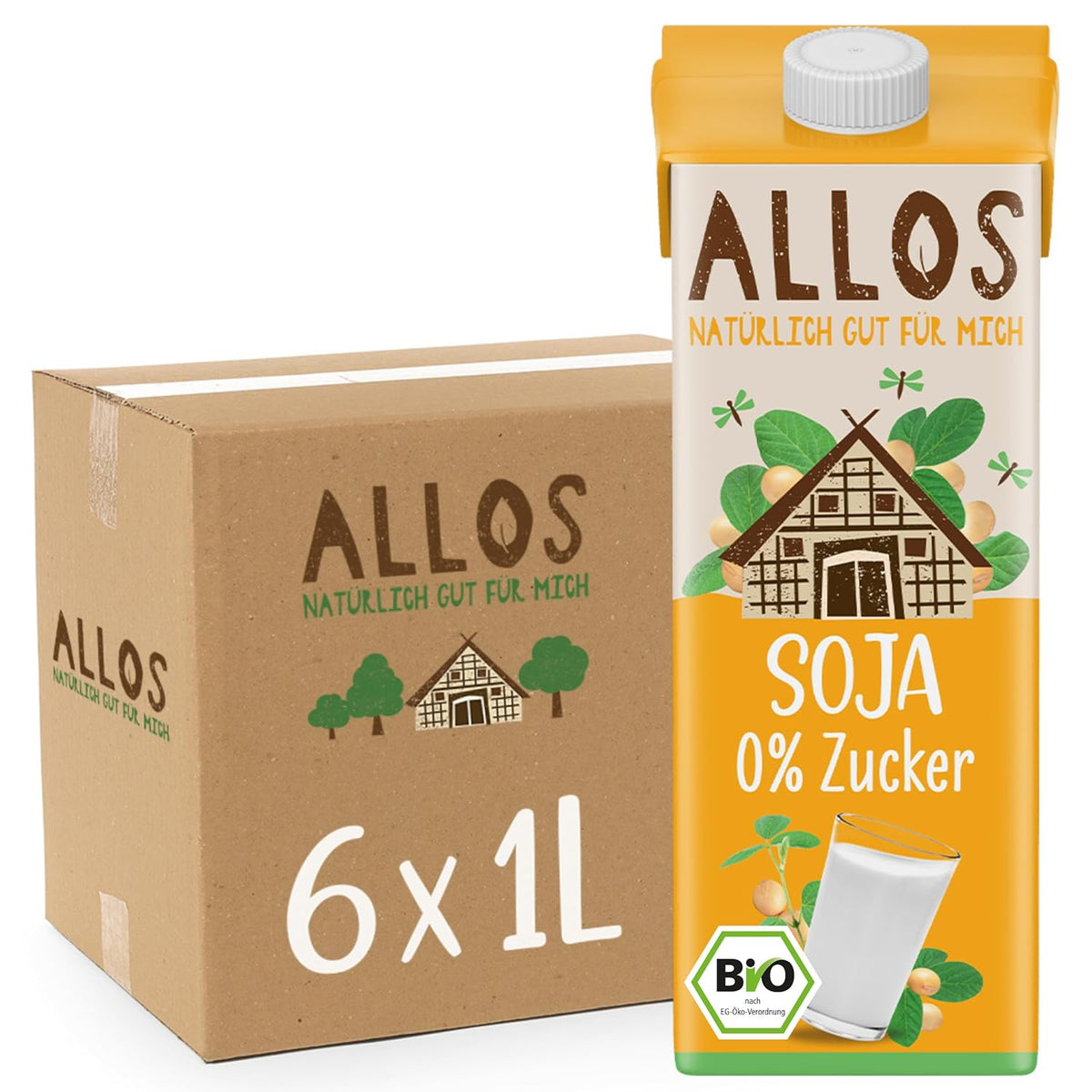 Allos Bio Sojadrink ohne Zucker | Milchalternative aus Soja | Bevanda alla soia | Drink auf Pflanzenbasis | Bevanda vegana | ohne zugesetzten Zucker | vegano | senza lattosio | 1 litro (6 pezzi)