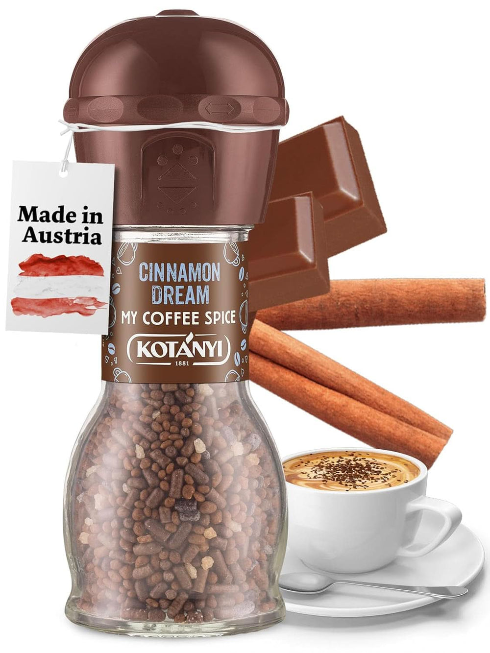 Topping per il caffè Kotanyi Cacao Kiss | Meraviglioso cioccolato con pezzetti di cioccolato pregiato, confezione da 4 (4 X 63 grammi) Naty Shop Cinnamon Dream 52 grammi