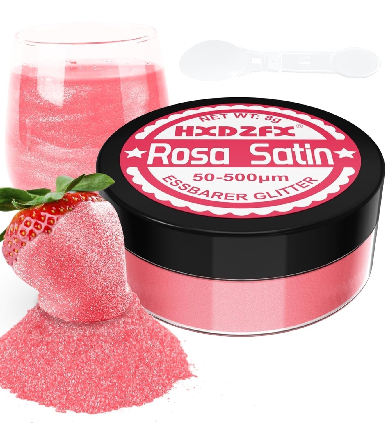 Essbarer Glitzer Für Getränke - Lebensmittelfarbe Pulver, Schimmerndes Glitzerpulver, Lebensmittel Glitzerpuder Für Schokolade, Kuchen, Fondant, Drinks - 8G (Frucht Grün) Naty Shop Rosa Satin