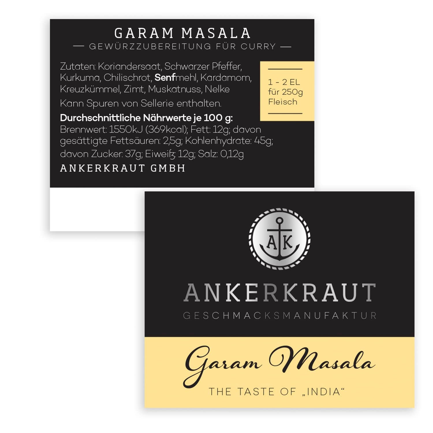 Ankerkraut Garam Masala, Gewürz für indisches Gericht, Leckeres Curry mit Fleisch würzen, Taste of India, 65 g in vetro di sughero