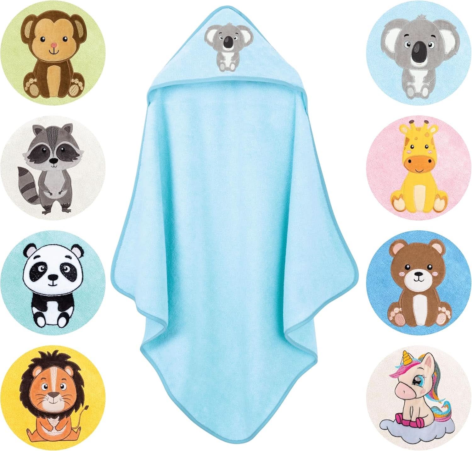 LAYNENBURG Asciugamano da bagno con cappuccio Premium Baby, 100% cotone - Oeko TEX, 80 x 80 cm Mamma e Bambino Naty Shop Azzurro, koala