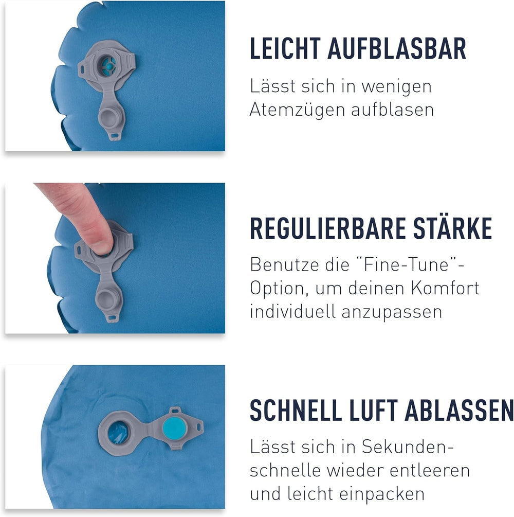 Sea to Summit - Pernă lombară premium Aeros - Pernă gonflabilă pentru spate - Alinare spate - Material poliester 50D - Geantă compactă de călătorie - Serviciu, călătorii și excursii cu mașina - Albastru acvatic - 70g