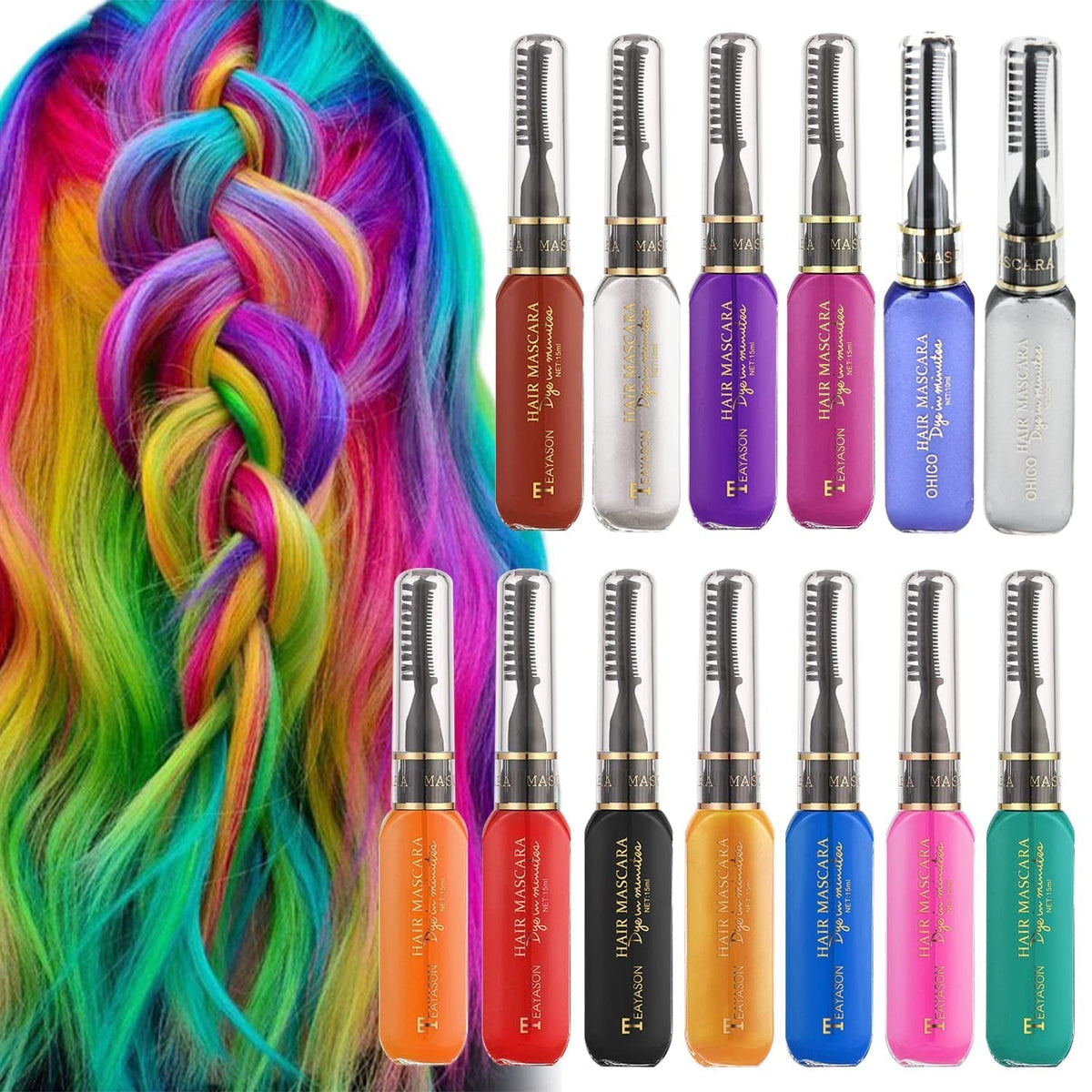 13 bucăți cretă de păr pieptene lavabil pentru fete, set temporar de mascara lavabil pentru copii, 13 culori vopsea de păr de Halloween, pentru carnaval, cosplay, petrecere, Crăciun Halloween birthday Vopsea pentru par Naty Shop Roz + Harajuku Purple + Deep Purple + Albastru închis + Roșu + Aur + Roșu vin + Roșu trandafir + Negru + Verde + Alb + Omega Grey + Portocaliu