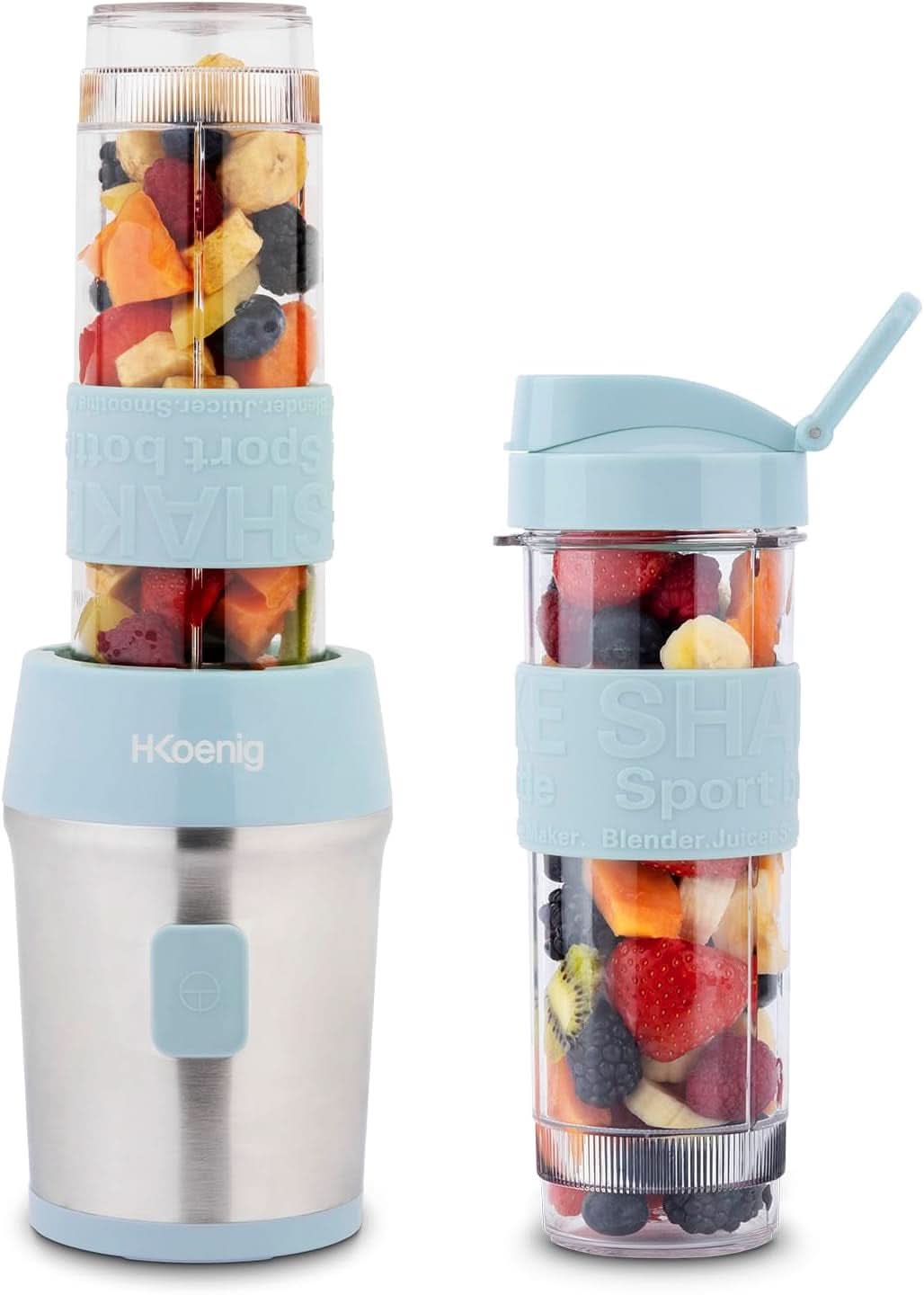 H.Koenig Smoothie Maker SMOO9 - Mini Robot da cucina - Mini Frullatore - 300 Watt - 570 Ml - Edelstahl - 2 Kunststoffflaschen - Bpa-Frei, Grau Kitchen Naty Shop Pastelblau
