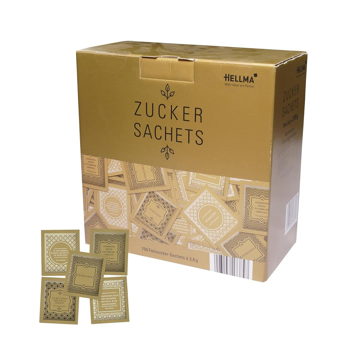 Hellma Zucker-Bustine Goldline 750 Stk. Je 3.6 G – 3.6 Kg Vorrats-Box - Zuckertütchen Einzeln, Für Kaffee Oder Tee Dolcificanti Naty Shop Default Title