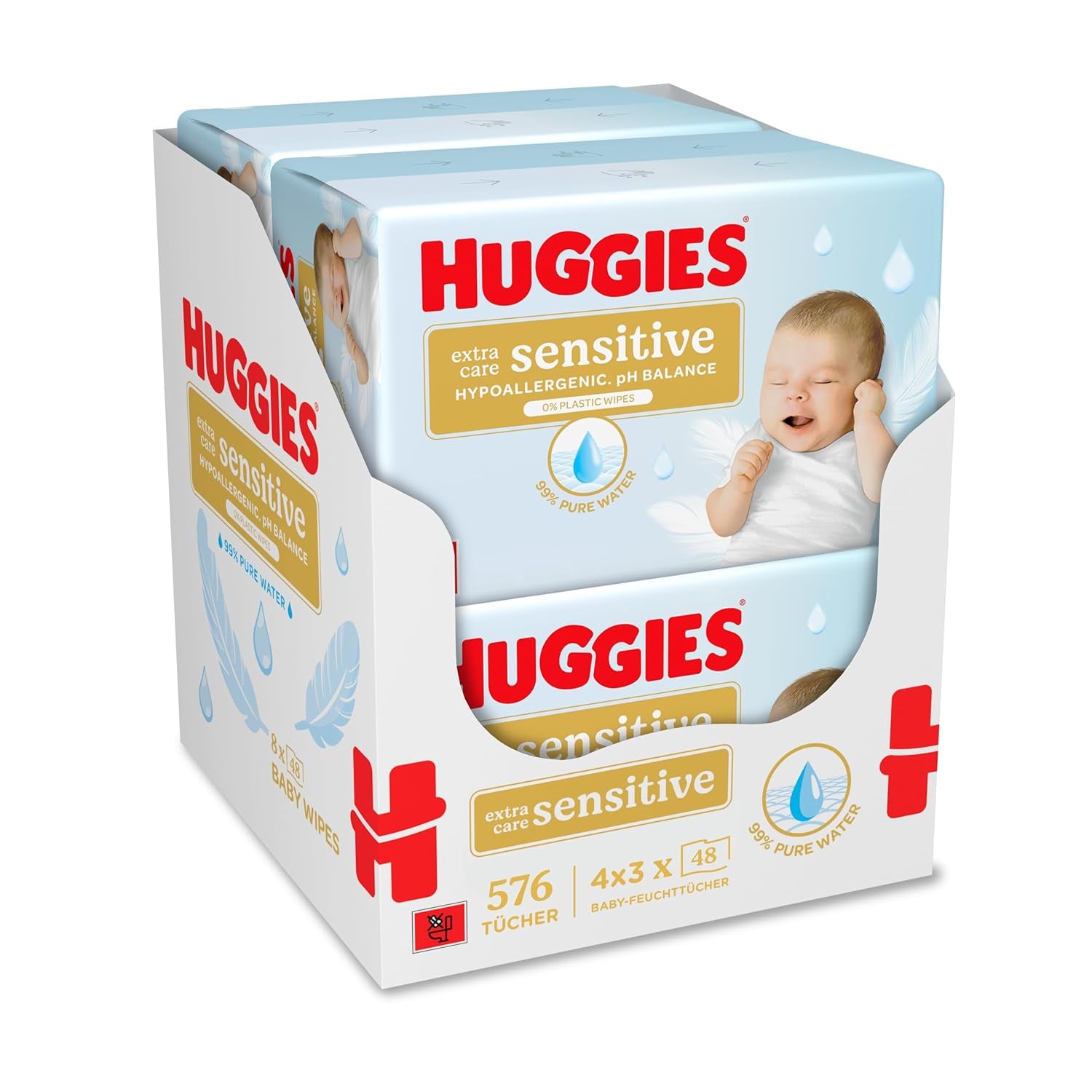 Salviette per neonati Huggies Pure Extra Care Sensitive, 99% acqua, senza plastica, senza profumo
