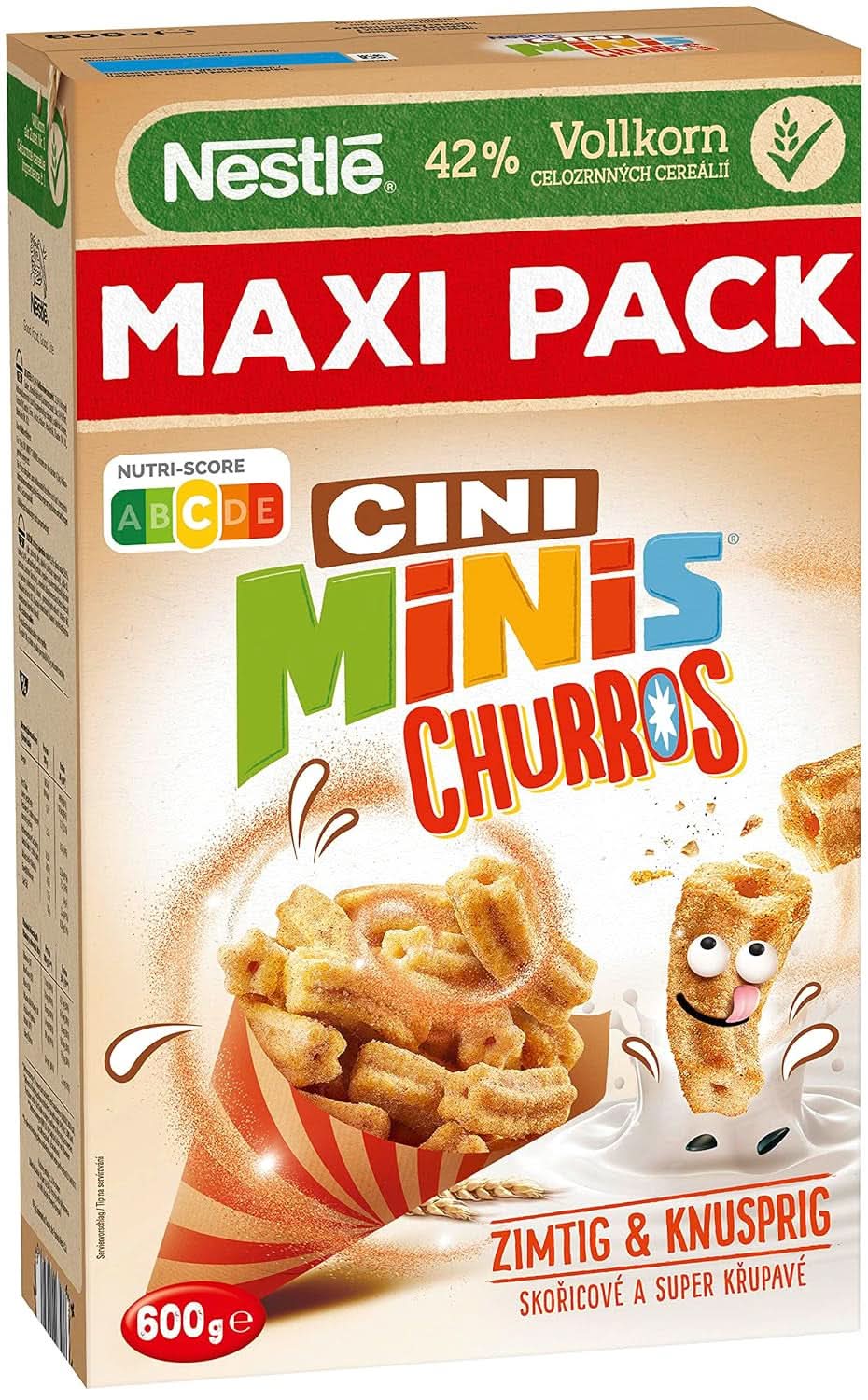 Cereali da colazione CINI MINIS Churros con il 42% di farina integrale, 360 grammi Naty Shop 600 grammi