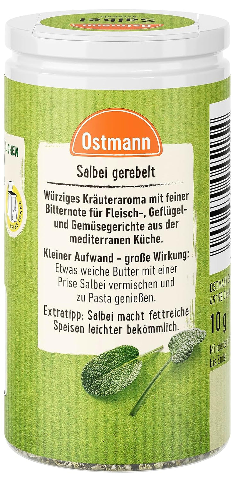 Ostmann Gewürze - Sage gerebelt | Würziges Kräuteraroma für Fleisch- und Gemüsegerichte | 10 g nella dose