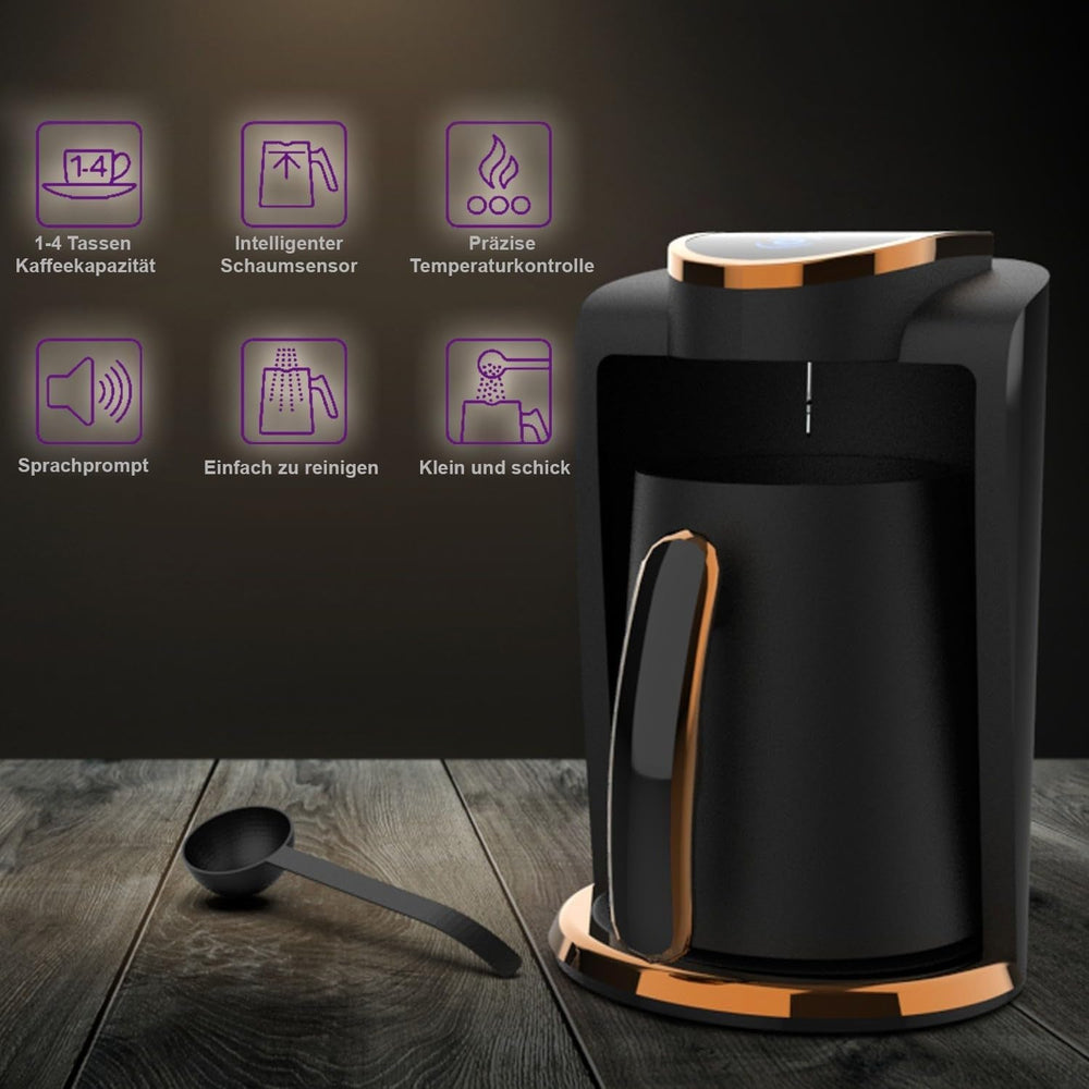 Cafetieră turcească Inca | Türk Kahve Makinesi | 250ml (1-4 cești) | 400W | IKM-01 | Protecție împotriva revărsării și fierberii fără apă | Placă de încălzire din oțel inoxidabil | Oprire automată | Pentru o cafea turcească perfectă