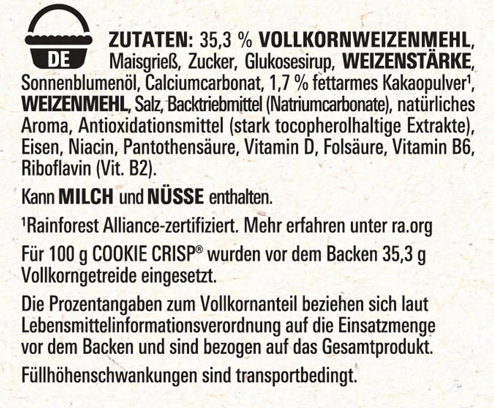 Nestlé Cookie Crisp (+20%), biscotti integrali per la colazione ai cereali per bambini, confezione da 1 (1x450g)
