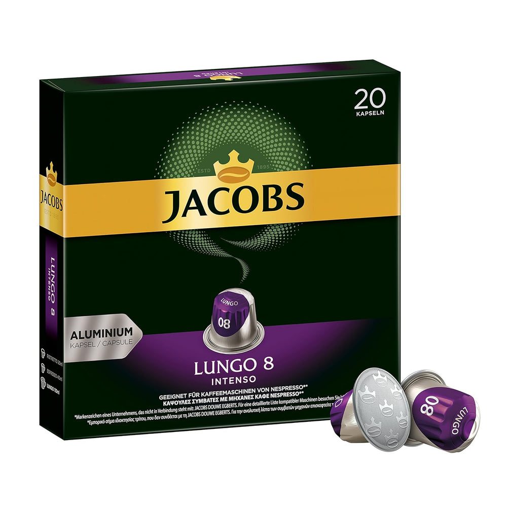 Jacobs Kaffeekapseln Lungo Decaffeinato- Intensität 6, 10er Pack, 10 x 20 Getränke & Kaffeekapseln Lungo Intenso, Intensität 8 von 12, 200 Nespresso®* kompatible Kapseln, 10 x 20 Getränke