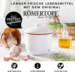 Römertopf Fresh Pot MINI 0,6 litri - Oală de usturoi ceramică - Argila respirabilă păstrează legumele proaspete pentru mai mult timp - Circulație ideală a aerului - Alb Cutii depozitare alimente Naty Shop
