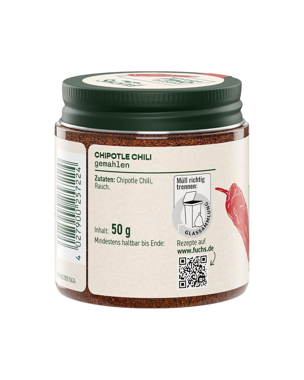 Fuchs Gewürze - Chipotle Chili gemahlen | Rauchiges Chilipulver | Peperoncino in polvere di qualità Premium 50 g im wiederverschließbaren Gewürzglas