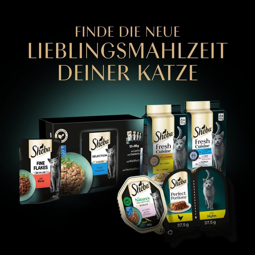 Sheba Portion Pouches Hrană umedă pentru pisici, pachet multiplu Fresh & Fine în jeleu cu curcan și pui, 6x6x50g - Hrană pentru pisici de înaltă calitate în jeleu cu curcan și pui