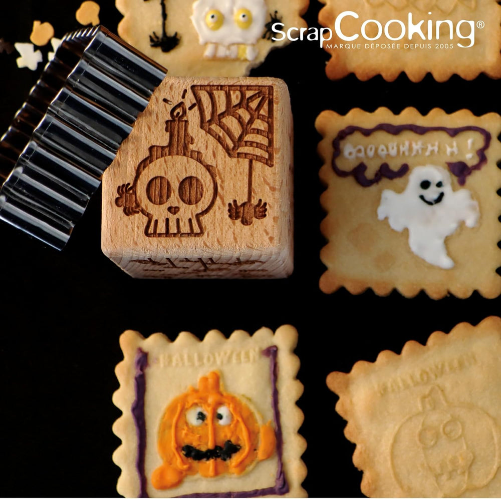 ScrapCooking – Modello decorato in legno con mostra di Halloween – con 1 torta di keksaus e würfelausstecher con 5 gesti erhabenen ingravierten – 5298