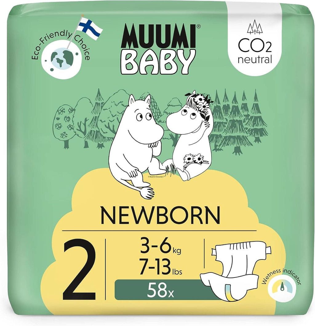 Muumi Baby Newborn Eco Nappies mărimea 1, 2-5 kg, 25 bucăți, scutece premium moi cu indicator de umezeală Mama si Copilul Naty Shop 2 (pachet de 58)