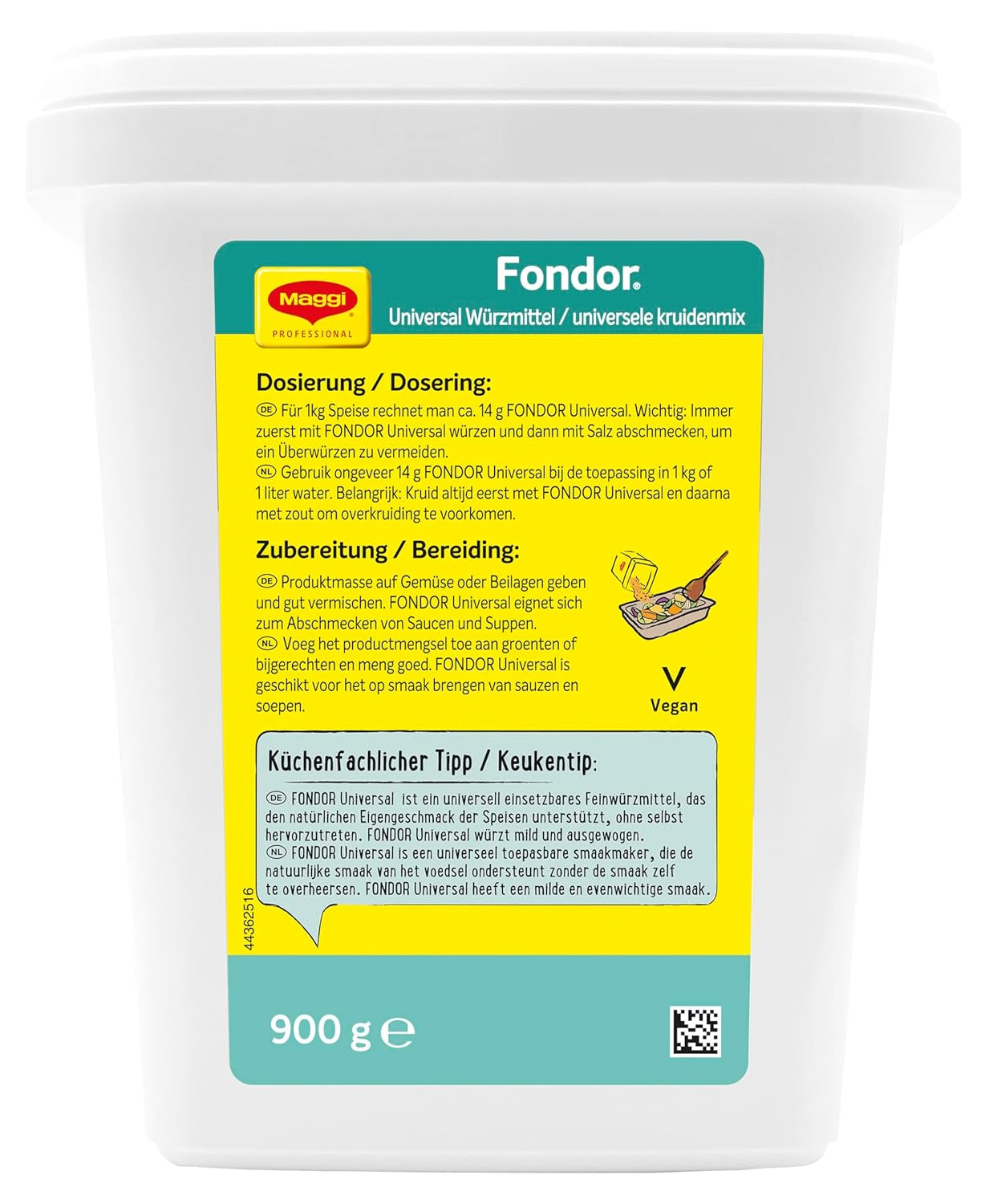 Maggi Professional Fondor Universal-Würzmittel o.k.A., vegan Würzmischung, 1er Pack (1 x 900g Gastro Box)