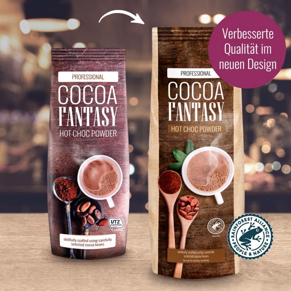 Cocoa Fantasy Hot Choc Powder, 1 kg pudră de cacao pentru ciocolată caldă, 15% conținut de cacao Naty Shop
